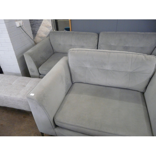 1464 - A dove grey velvet and pinched back cushioned four seater sofa and loveseat