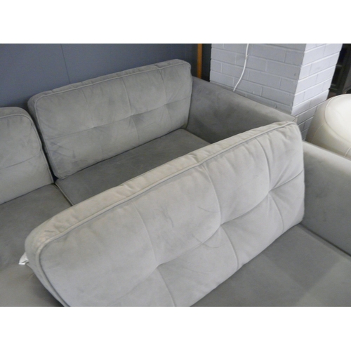 1464 - A dove grey velvet and pinched back cushioned four seater sofa and loveseat