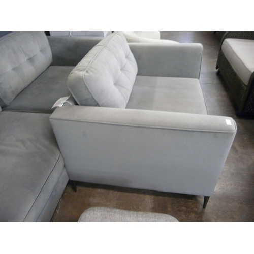 1464 - A dove grey velvet and pinched back cushioned four seater sofa and loveseat