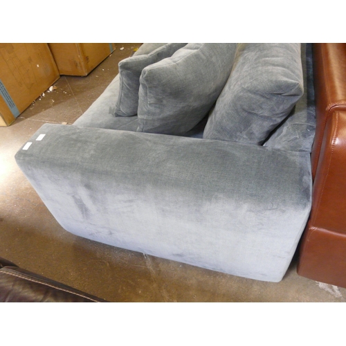 1497 - A steel blue velvet three seater sofa