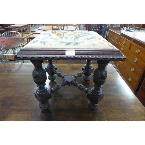 116 - A late 19th Century Anglo Indian rosewood and embroidered foot stool