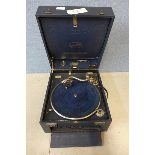 382 - An Edison Bell Electron gramophone in case with chrome fittings