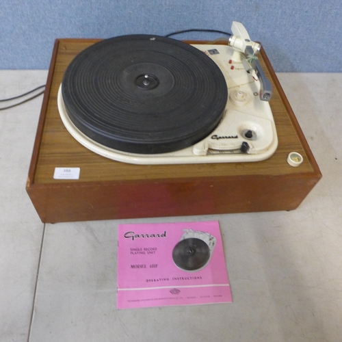 388 - A Garrard Model 4HF record player on wooden base