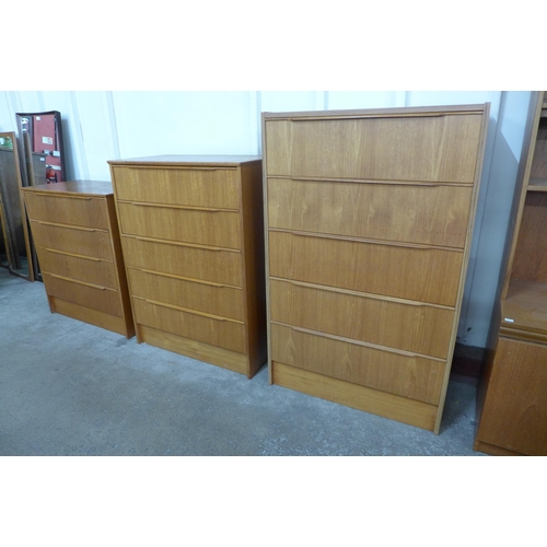 44 - A set of three graduated teak chest of drawers