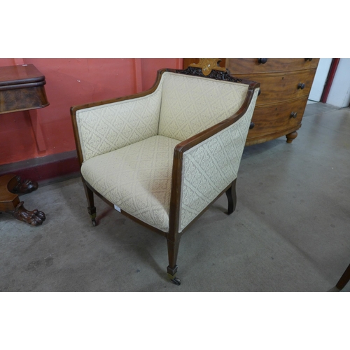 8 - An Edward VII inlaid rosewood and fabric upholstered tub chair