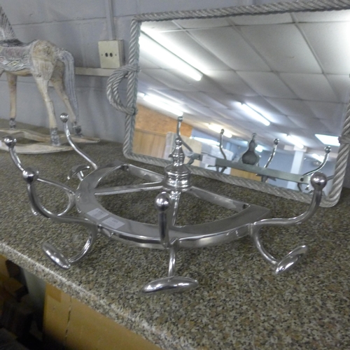 1501 - A chrome ships wheel coat rack