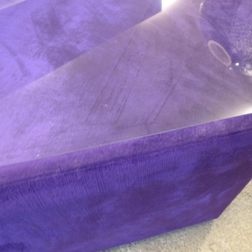 1553 - A purple velvet octagonal glass topped coffee table and a white painted console table (chipped)