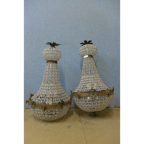 351 - A pair of French Empire style bag shaped chandeliers