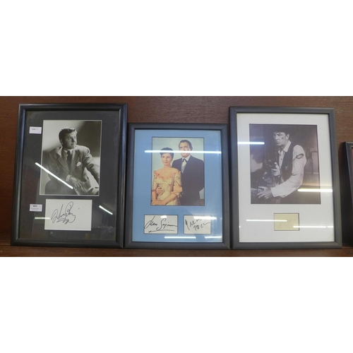 603 - A collection of framed celebrity autographs comprising Lauren Bacall, John Mills, Robert Mitcham, Ro... 