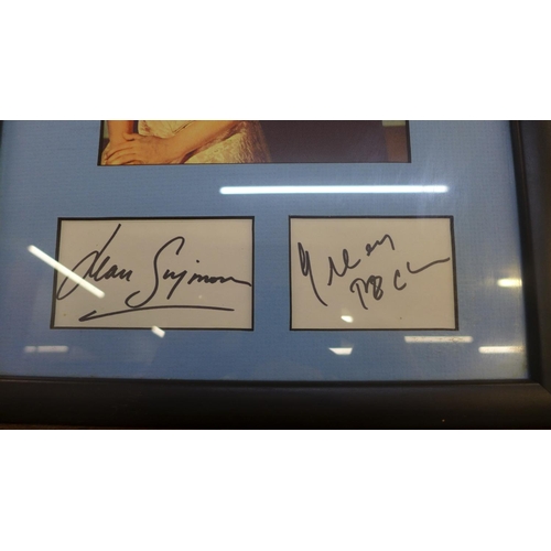 603 - A collection of framed celebrity autographs comprising Lauren Bacall, John Mills, Robert Mitcham, Ro... 