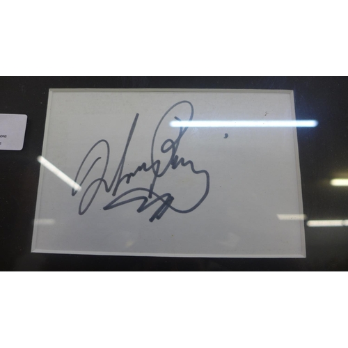 603 - A collection of framed celebrity autographs comprising Lauren Bacall, John Mills, Robert Mitcham, Ro... 