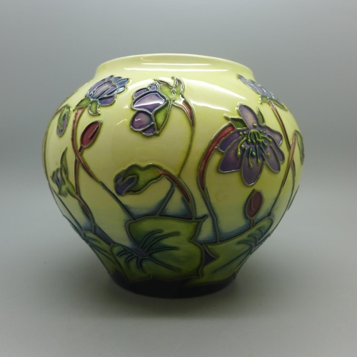 607 - A Moorcroft vase, Ashwood Hepatica, designed by Emma Bossons, 11cm