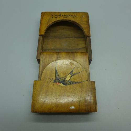 655 - A Jerusalem fruit wood pocket watch stand