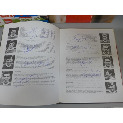 666 - Football:- four football books relating to Liverpool FC containing signatures from former players, i... 