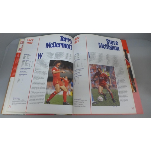 666 - Football:- four football books relating to Liverpool FC containing signatures from former players, i... 