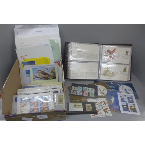 669 - Stamps:- bird stamps, covers, presentation packs, etc.