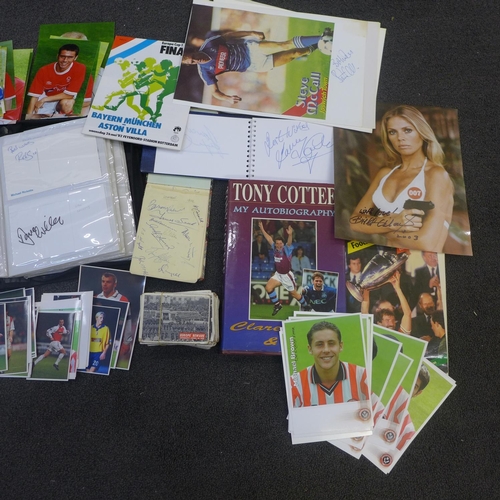 725 - A box of assorted items:- autographs, stamps and emphemera