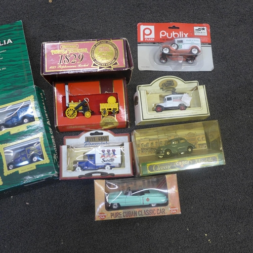 738 - A collection of model vehicles including a Matchbox set and Corgi, etc.