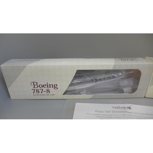 744 - Two Boeing 787-8 model aircrafts, boxed and with bags