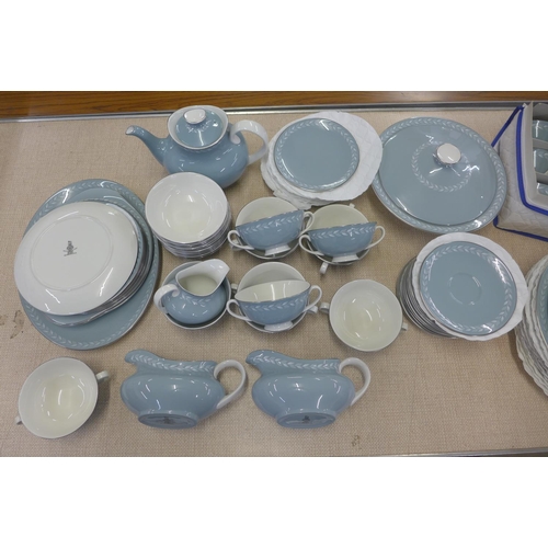 782 - A Royal Doulton Aegean dinner service including dinner plates, soup bowls, cups, tea pot, cream and ... 