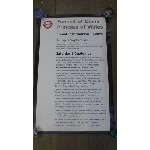 794 - Two original London Underground announcement posters - Funeral Arrangements for Princess Diana