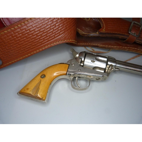 815 - A leather holster and replica pistol for re-enactment