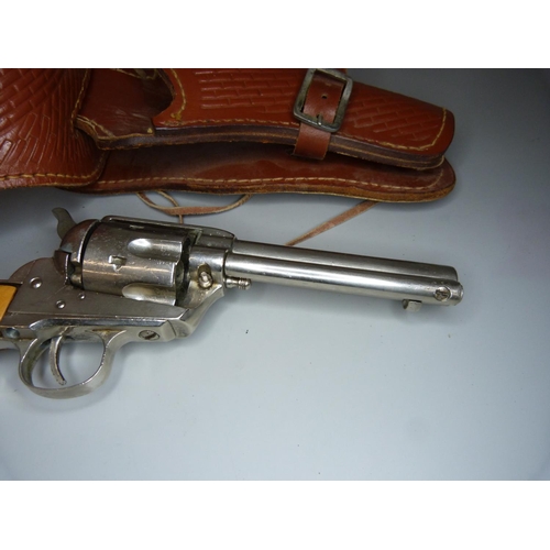 815 - A leather holster and replica pistol for re-enactment