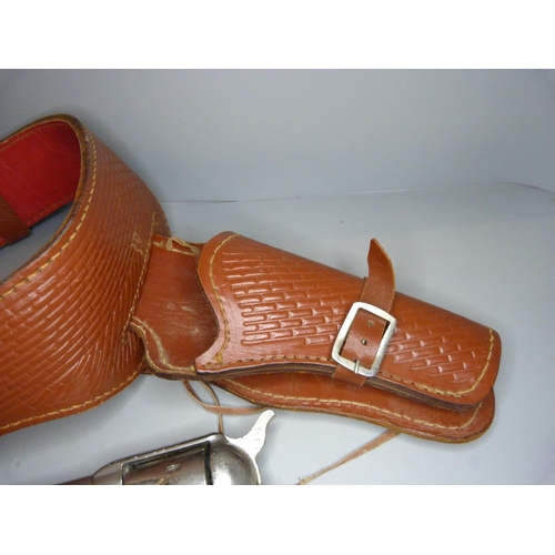 815 - A leather holster and replica pistol for re-enactment