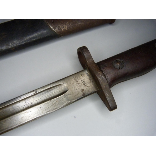 816 - A 1907 pattern bayonet and scabbard, marked Sanderson, British WWI