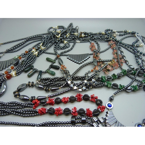 860 - A collection of hematite necklaces