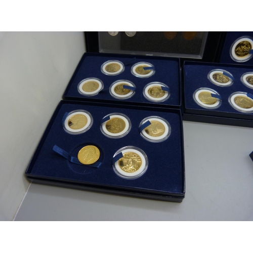 887 - Coins; sixteen cased 22ct gold plated one dollar coins Presidential Collection, six US Mint first an... 