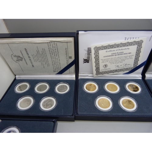 887 - Coins; sixteen cased 22ct gold plated one dollar coins Presidential Collection, six US Mint first an... 