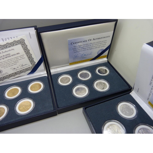 887 - Coins; sixteen cased 22ct gold plated one dollar coins Presidential Collection, six US Mint first an... 