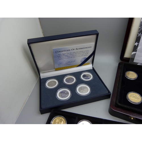 887 - Coins; sixteen cased 22ct gold plated one dollar coins Presidential Collection, six US Mint first an... 