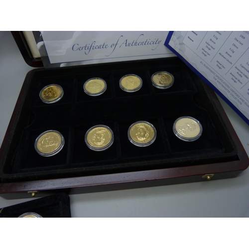 887 - Coins; sixteen cased 22ct gold plated one dollar coins Presidential Collection, six US Mint first an... 