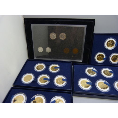 887 - Coins; sixteen cased 22ct gold plated one dollar coins Presidential Collection, six US Mint first an... 