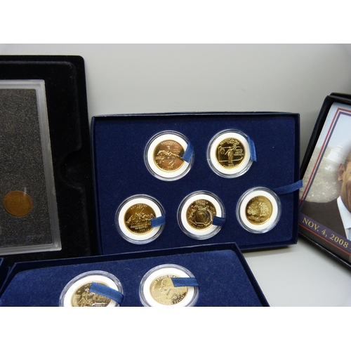 887 - Coins; sixteen cased 22ct gold plated one dollar coins Presidential Collection, six US Mint first an... 