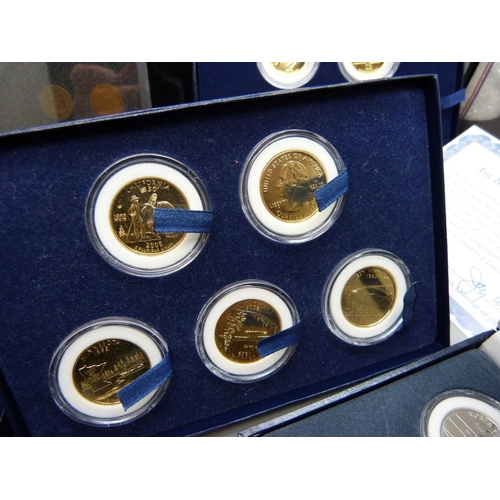 887 - Coins; sixteen cased 22ct gold plated one dollar coins Presidential Collection, six US Mint first an... 