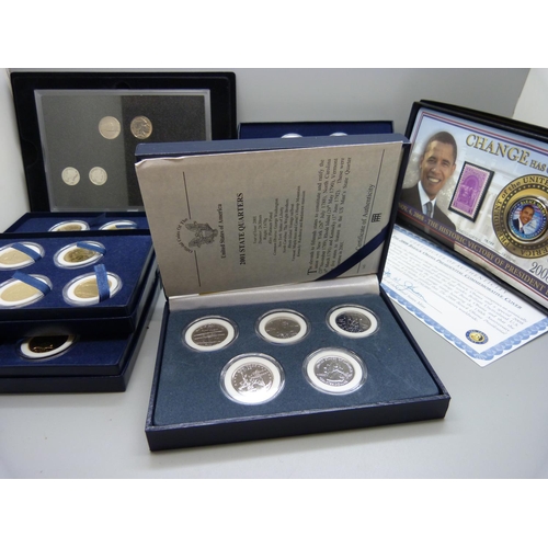 887 - Coins; sixteen cased 22ct gold plated one dollar coins Presidential Collection, six US Mint first an... 