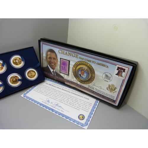 887 - Coins; sixteen cased 22ct gold plated one dollar coins Presidential Collection, six US Mint first an... 