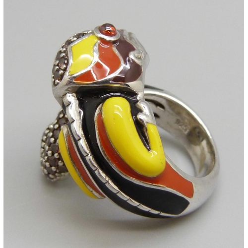 916 - A silver, enamel and gemstone chameleon ring, L