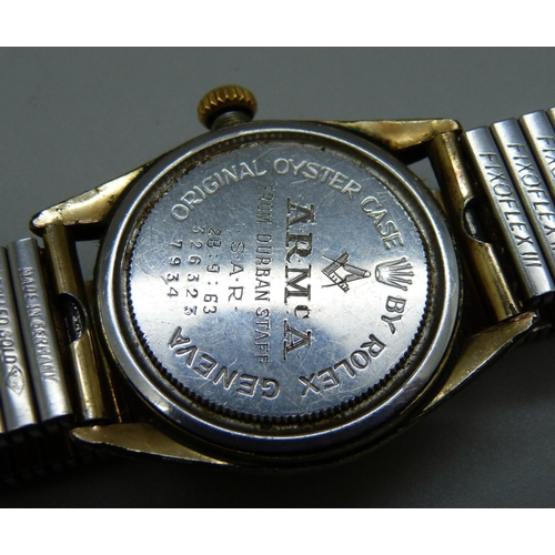 944 - A Tudor Oyster wristwatch in an Oyster case by Rolex, the case back bears inscription with Masonic s... 