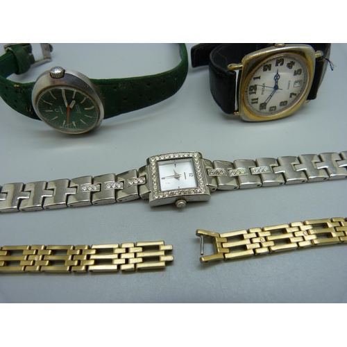 953 - A lady's Omega Dynamic wristwatch, two other wristwatches and a bracelet strap