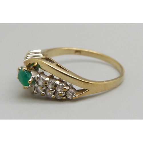 956 - A 9ct gold, green stone and CZ ring, 2.3g, O