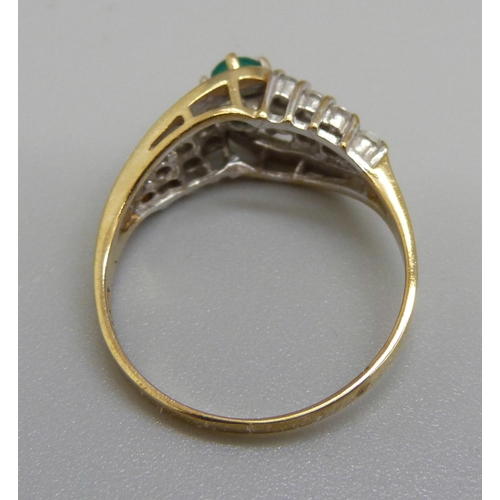 956 - A 9ct gold, green stone and CZ ring, 2.3g, O