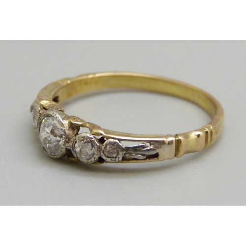 958 - A five stone diamond ring, 1.6g, J, marked 18ct