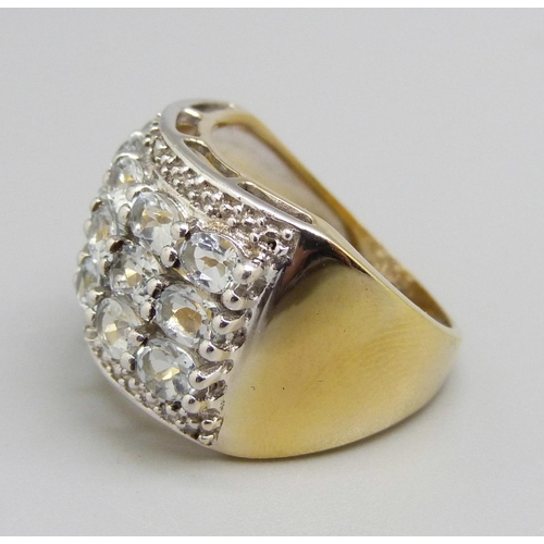 974 - A silver gilt white stone ring, L