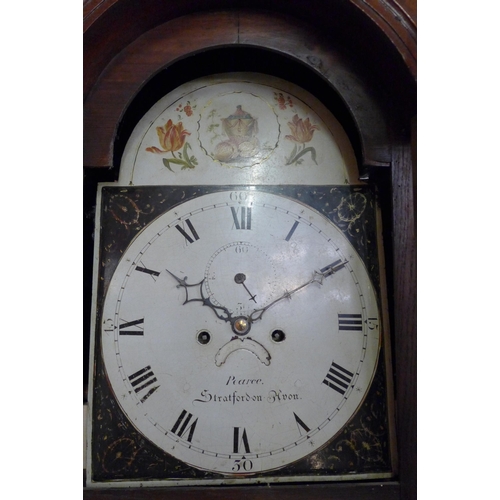 18 - A George III oak and mahogany 8-day longcase clock, the painted dial signed Pearce, Stratford on Avo... 