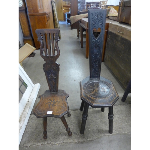 232 - Two Arts and Crafts carved oak spinning stools