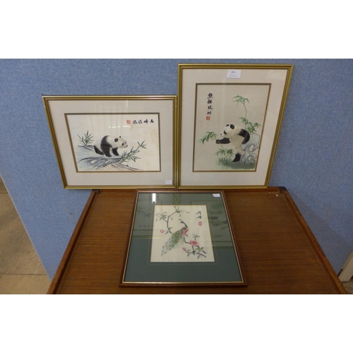 306 - Three Chinese silk embroideries, framed